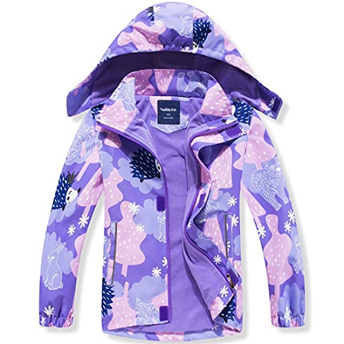 FAIRYRAIN Kinder Mädchen Kapuzenjacke Softshelljacken Warme wasserdichte Gefütterte Übergangsjacke mit Abtrennbare Kapuze Regenjacke Wanderjacke Outdoorjacke 130 von FAIRYRAIN