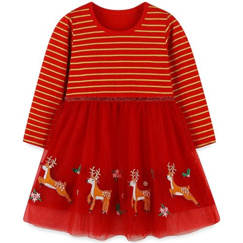 FAIRYRAIN Kinder Mädchen Weihnacht Baumwoll Langarm Kleid Pullover Prinzessin Freizeit Weihnachtspuli Prinzessinnen Party Kleid Langarmshirts 5T von FAIRYRAIN