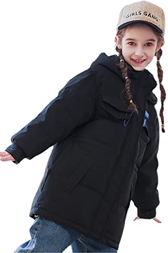 FAIRYRAIN Kinder Mädchen Wintermantel Puffer Mantel Winterjacke Sweety Middle Lang Daunenjacken mit Tasche Kapuze Herbst Winter Warme Outdoor Daunenmantel Outerwear 160 von FAIRYRAIN