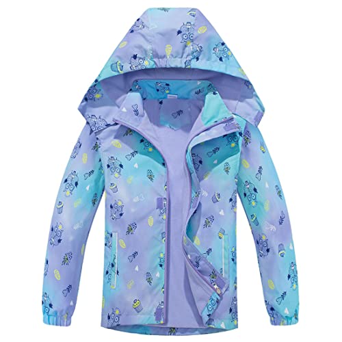 FAIRYRAIN Kinder Mädchen wasserdichte Cartoon Einhorn Print Jacke Übergangsjacke Regenjacke Kinder Softshelljacken Funktionsjacke mit Kapuze Outdoorjacke von FAIRYRAIN