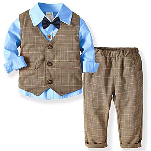 FAIRYRAIN Kleinkind Baby Jungen Gentleman Outfits Anzüge Kleinkind Kurzarm Shirt + Trägerhose + Fliege Overalls Kleidung Set von FAIRYRAIN