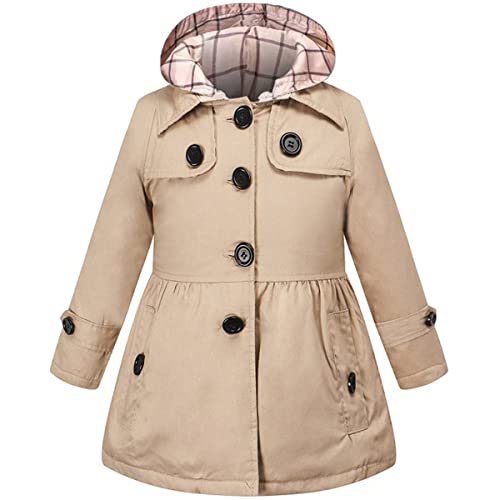 FAIRYRAIN Mädchen Kids Teens Kinder Jacke Trenchcoat Windjacke Übergangsjacke Frühling Trenchcoat Outwear Mantel mit abnehmenbarer Kapuze 140 von FAIRYRAIN