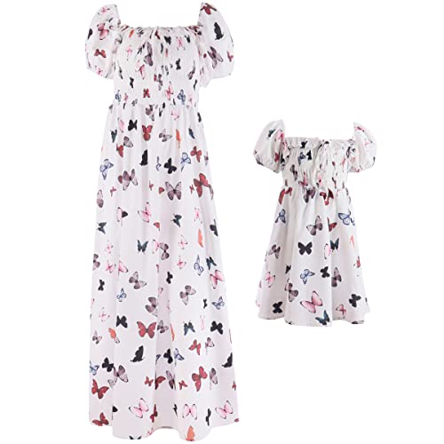 FAIRYRAIN Mutter Tochter Kleidung Sommer Familie Passendes Outfit Passenden Kleidung Floral Gedruckt Sommerkleider Mutter und Tochter Passendes Kleid von FAIRYRAIN