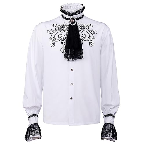 Herren Damen Mittelalter Hemd Rüschenhemd Gothic Shirt Pirat Langarm Halloween Karneval Oberteile Renaissance Viktorian Steampunk Cosplay Tops XL von FAIRYRAIN