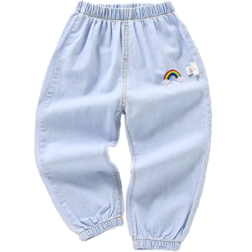 Kinder Mädchen Jungen Sommer Baumwoll Leinenhose Jeanshosen Lange Hosen Sommer dünn Pumphose Haremshose Elastische Lässige Anti-Moskito Jogginghose 120 von FAIRYRAIN