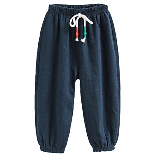 Kinder Mädchen Jungen Sommer Baumwoll Leinenhose Pumphose Elastische Lässige Anti-Moskito Jogginghose Lässige Pants Hose 120 von FAIRYRAIN