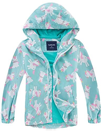 FAIRYRAIN Kinder Mädchen wasserdichte Cartoon Einhorn Print Jacke Übergangsjacke Regenjacke Kinder Softshelljacken Wanderjacke Outdoorjacke 120 von FAIRYRAIN