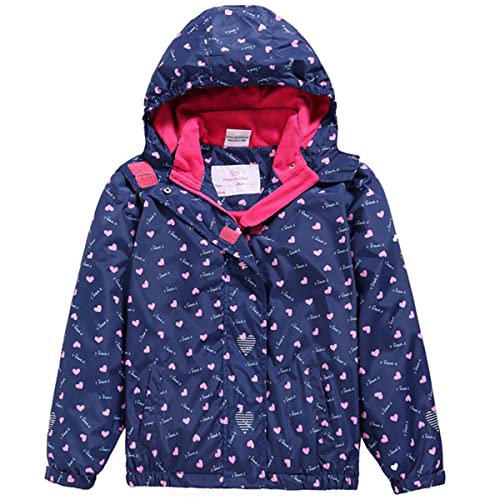 Kinder Mädchen wasserdichte Gefütterte Jacke Übergangsjacke Regenjacke Softshelljacken Kapuzenjacke Wanderjacke Outdoorjacke (Blau, 140) von FAIRYRAIN