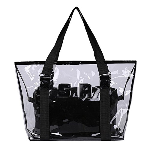 FAIRYSAN Damen Mädchen groß transparent wasserdicht Strandtasche Schwarz Reise Urlaub Einkaufen Schulter Handtasche Anzug von FAIRYSAN