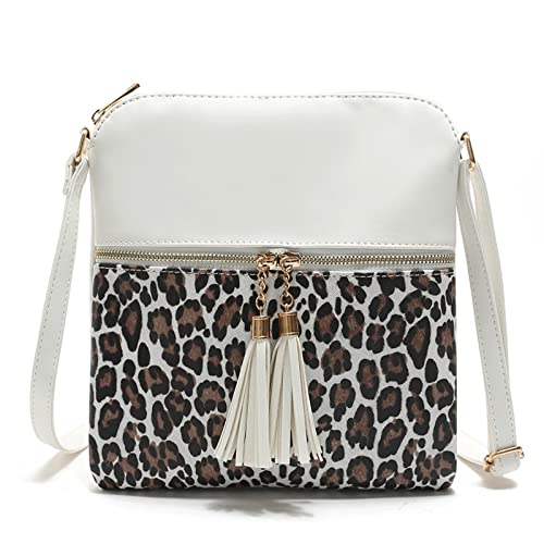 FAIRYSAN Leder Crossbody Vintage Sling Handtasche Tasche Leopard Crossover Tasche mit Quaste für Frauen von FAIRYSAN