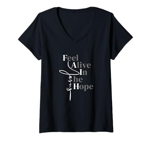 Damen Faith Jesus Christliches Kreuz Religiöser Glaube T-Shirt mit V-Ausschnitt Damen Faith Jesus Christliches Kreuz Religiöser Glaube T-Shirt mit V-Ausschnitt von FAITH Feel Alive in The Hope 33ANDME Jesus is King