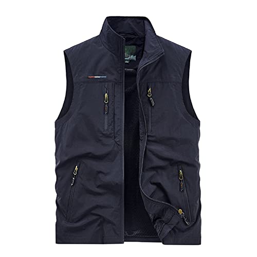 FAJIAYI Herren-Weste Mit Multi-Pocket Waistcoat Outdoor-Sportweste Ärmellose Atmungsaktive Freizeitweste Für Fotografie-Angelreisen,Blau,M von FAJIAYI