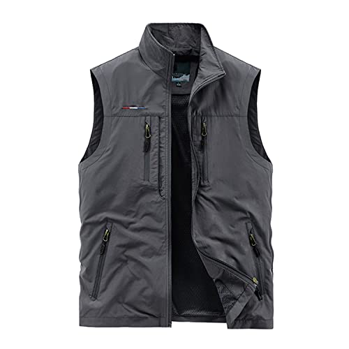 FAJIAYI Herren-Weste Mit Multi-Pocket Waistcoat Outdoor-Sportweste Ärmellose Atmungsaktive Freizeitweste Für Fotografie-Angelreisen,Grau,3XL von FAJIAYI