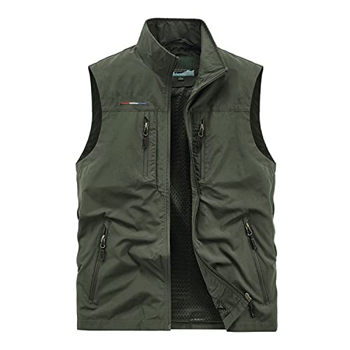 FAJIAYI Herren-Weste Mit Multi-Pocket Waistcoat Outdoor-Sportweste Ärmellose Atmungsaktive Freizeitweste Für Fotografie-Angelreisen,Grün,3XL von FAJIAYI