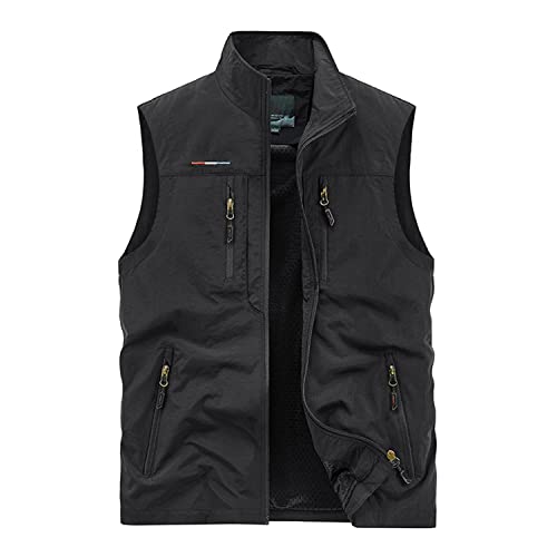 FAJIAYI Herren-Weste Mit Multi-Pocket Waistcoat Outdoor-Sportweste Ärmellose Atmungsaktive Freizeitweste Für Fotografie-Angelreisen,Schwarz,4XL von FAJIAYI