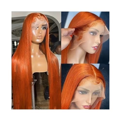 Perücke 20-40 Zoll Orange Ingwer HD Lace Frontal Perücke Echthaar Knochen gerade 13x4 transparent Lace Frontal Farbperücken Damen Perücken(22inches) von FAJNUZI2024