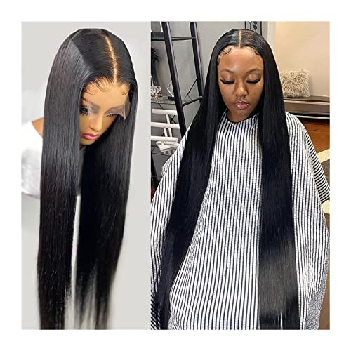 Perücke Lange gerade Echthaarperücken 13X4 13x6 Lace Front Perücke Brasilianisches Echthaar 150% Dichte 4X4 Remy Haar Transparente Spitzenverschluss Perücken for Frauen Damen Perücken(13x4 Wig 150 Den von FAJNUZI2024
