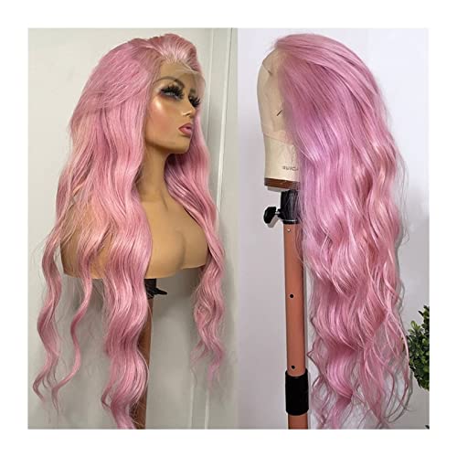 Perücke Lose Welle Hellrosa Lace Frontal Perücke 13 × 4 × 1 HD Transparente Spitzeperücke Brasilianisches Remy-Haar 8-28 "Vorgezupfte rosafarbene wellenförmige lockige Lace-Front-Perücke Damen Perücke von FAJNUZI2024
