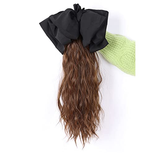 Perücke Perücke Pferdeschwanz Schleife Haarschmuck Mädchen Greifclip Wasser Ripple Pferdeschwanz Zopf Hochwertige Perücke Damen Perücken(Light brown,Black bow) von FAJNUZI2024