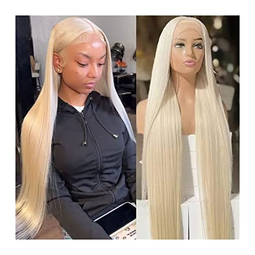 Perücke T-Teil Spitze Frontal 613 Blonde Perücke Reines Echthaar Vorgezupft 10-34 Zoll Seidig Gerade 13x1x4 Spitzenfront mit Babyhaar Mittelteil 150% Dichte Damen Perücken(32inches) von FAJNUZI2024