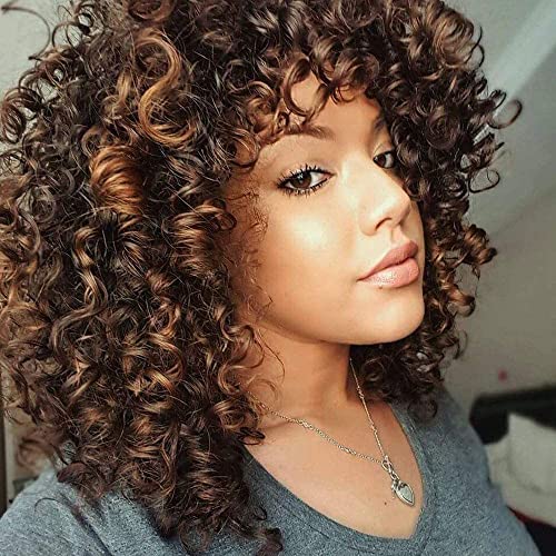 FALAMKA Kurze Braun Perücke Afro Perücke Locken PerrüCke Frauen TäGliche Party Cosplay von FALAMKA