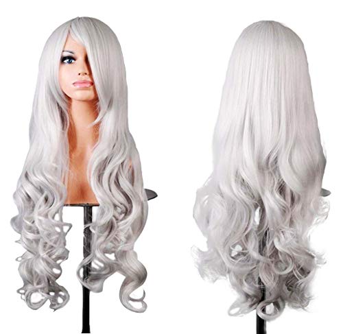 FALAMKA White Wig Long with Pony Cosplay Costume Unisex Straight Wig Carnival von FALAMKA