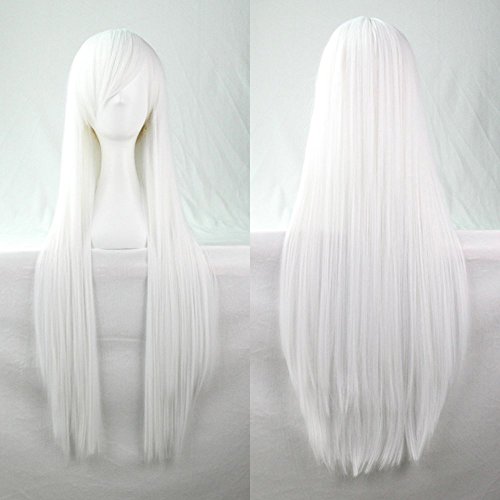 FALAMKA White Wig Weiß Perücke Lang Mit Pony Cosplay Kostüm Unisex Gerade Perücke Karneval FALAMKA White Wig Weiß Perücke Lang Mit Pony Cosplay Kostüm Unisex Gerade Perücke Karneval von FALAMKA