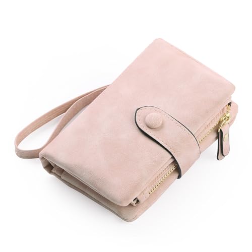 FALAN MULE Geldbeutel Damen mit RFID Schutz, Geldbörse Damen Kleine PU Leder, Münzfach Portemonnaie mit 16 Kartenfächer, Portmonee mit Reißverschluss Kette und Lanyard, Klein Brieftasche von FALAN MULE