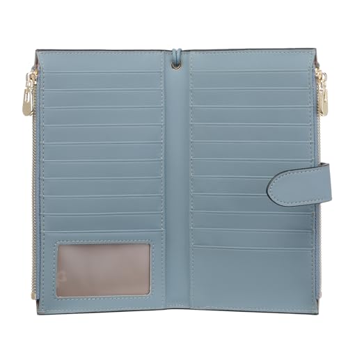 FALAN MULE Geldbörse Damen, Portemonnaie Damen Leder, RFID Blocking groß und im Langformat Geldbeutel Damen mit Mehreren Kartenfächern Fächern, Abnehmbarer Handschlaufe (Hellblau) von FALAN MULE