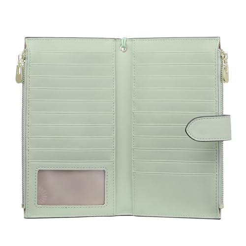 FALAN MULE Geldbörse Damen, Portemonnaie Damen Leder, RFID Blocking groß und im Langformat Geldbeutel Damen mit Mehreren Kartenfächern Fächern, Abnehmbarer Handschlaufe (Mintgrün) von FALAN MULE