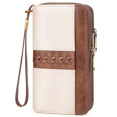 FALAN MULE Geldbörse Damen Groß, Vintage Leder Geldbeutel für Damen Portmonee mit RFID Schutz Portemonnaie Frauen mit Kartenfächer und Handyfach von FALAN MULE