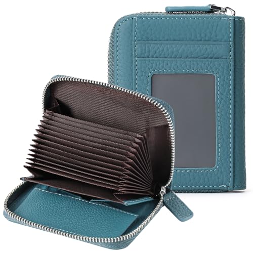FALAN MULE Geldbörse Damen kleine Echtleder RFID-Schutz Kreditkartenetui, Mini Portemonnaie Damen mit Reißverschluss, klein Kurzer Geldbeutel für Frauen mit 14 Kartenfächer und Münzfach von FALAN MULE
