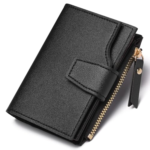 FALAN MULE Geldbörse Damen Klein mit RFID Schutz, Mini Kurzer Geldbeutel Damen PU Leder Portemonnaie für Frauen mit Münzfach Brieftasche Kartenfäche, Kleiner Portmonee mit Reißverschlusstasche von FALAN MULE