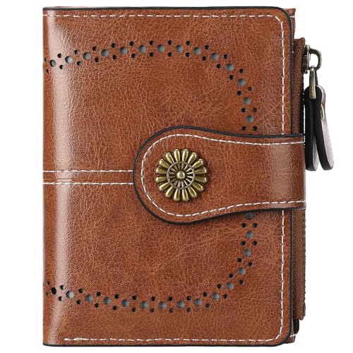 FALAN MULE Geldbörse Damen Klein und im Kurzformat, Bifold Leder Portemonnaie Damen mit RFID-Schutz, Mini Geldbeutel mit Mehrere Kartenfächern und Münzfach Zipper, Portmonee Kleine Brieftasche von FALAN MULE