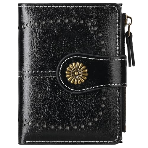 FALAN MULE Geldbörse Damen Klein und im Kurzformat, Bifold Leder Portemonnaie Damen mit RFID-Schutz, Mini Geldbeutel mit Mehrere Kartenfächern und Münzfach Zipper, Portmonee Kleine Brieftasche von FALAN MULE