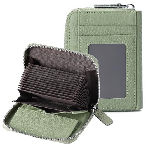 FALAN MULE Geldbörse Damen kleine Echtleder RFID-Schutz Kreditkartenetui, Mini Portemonnaie Damen mit Reißverschluss, klein Kurzer Geldbeutel für Frauen mit 14 Kartenfächer und Münzfach von FALAN MULE