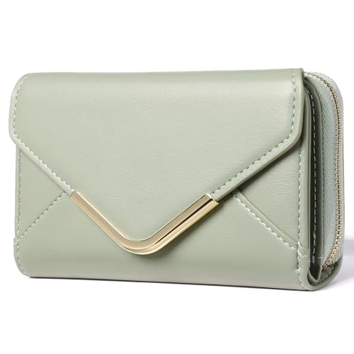 FALAN MULE Geldbörse Klein Damen, Geldbeutel Damen Klein RFID-Schutz, Portemonnaie Damen aus weichem Leder, Portmonee mit 10 Kartenfächer und Zipper Münzfach Brieftasche, Clutch Handtasche von FALAN MULE