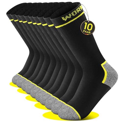 FALARY 10 Paar Arbeitssocken Herren 39-42 Baumwolle Socken Herren 39-42 Herrensocken Funktionssocken Herren Tennissocken Sportsocken Wandersocken Strümpfe Schwarz Grau Innenfrottee Dicke von FALARY