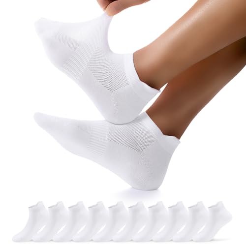 FALARY 10 Paar Sneaker Socken Damen 35-38 Weiß Wandersocken Damen 35-38 Kurz Sportsocken Laufsocken Halbsocken Running Socken Baumwolle Atmungsaktiv von FALARY