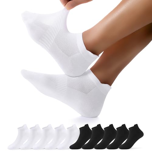 FALARY 10 Paar Sneaker Socken Herren 39-42 Baumwolle Wandersocken Damen 39-42 Kurz Kurzsocken Sportsocken Laufsocken Funktionssocken Atmungsaktiv Schwarz Weiß von FALARY