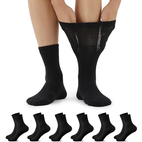 FALARY 6 Paar Diabetiker Socken Damen Socken Damen 35-38 ohne Gummi Gesundheitssocken Schwarz Socken mit Komfortbund ohne Naht Baumwolle ohne drückenden Gummibund von FALARY