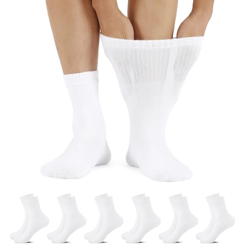 FALARY 6 Paar Diabetikersocken Herren Weiß Diabetiker Socken 47-50 Herren Gesundheitssocken ohne drückenden Gummibund Baumwolle Herrensocken Socken Ohne Gummi von FALARY