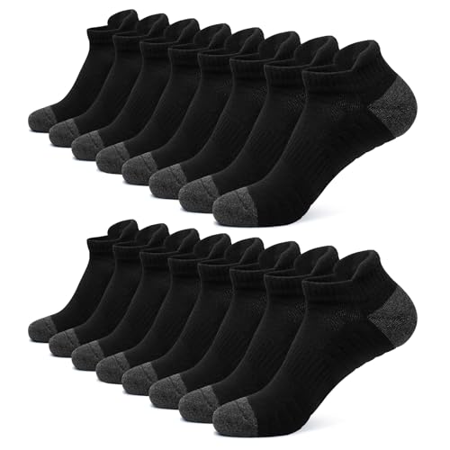 FALARY 8 Paar Sportsocken Damen 35-38 Schwarz Kurz Socken Damen 35-38 Laufsocken Halbsocken Kurzsocken Sport Running Socken Frotteesohle Atmungsaktiv von FALARY