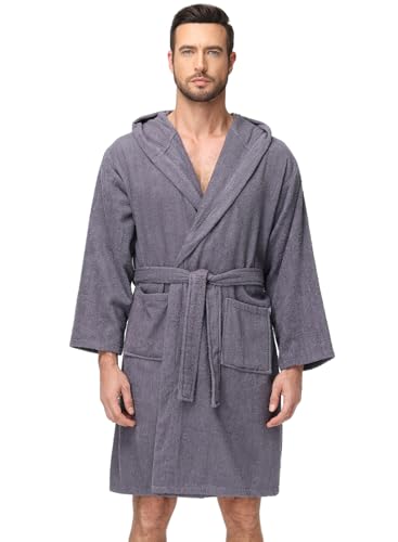 FALARY Bademantel Herren Sauna Bademantel Herren mit Kapuze Baumwolle Frottee, Saugstark & Kuschelweich, 2XL von FALARY