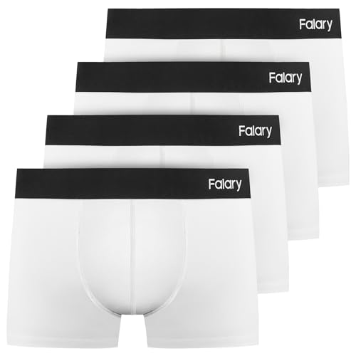 FALARY Boxershorts Herren Männer Unterhosen Men Retroshorts Unterwäsche Underwear Boxer Trunk Baumwolle Ohne Kratzenden Zettel 4er Pack Weiß S von FALARY
