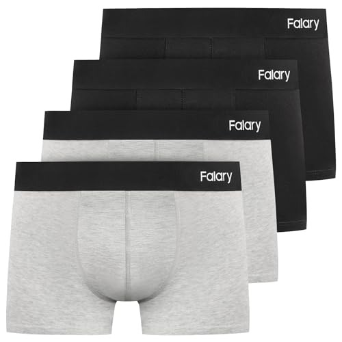 FALARY Boxershorts Herren Männer Unterhosen Men Retroshorts Unterwäsche Underwear Boxer Trunk Baumwolle Ohne Kratzenden Zettel Sportunterhosen für Herren 4er Pack Schwarz/Grau 3XL von FALARY