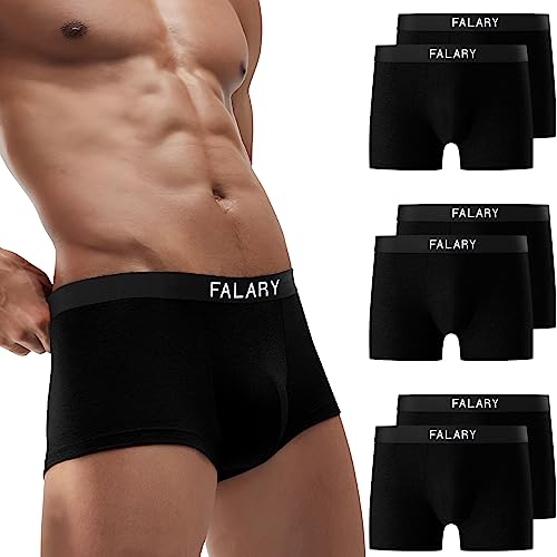 FALARY Boxershorts Herren Unterhosen Männer Baumwolle 6er Pack Retroshorts für Herren Ohne Kratzenden Zettel UnterwäSche Boxer Sportunterhosen für Herren（Schwarz,L） von FALARY