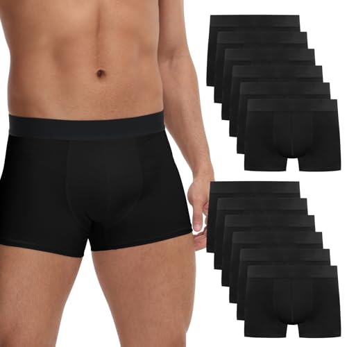 FALARY Boxershorts Herren Unterhosen Männer Retroshorts Ohne Etikett UnterwäSche Boxer Baumwolle Sportunterhosen für Herren 12er Pack Gr.3XL,Farbe Schwarz von FALARY
