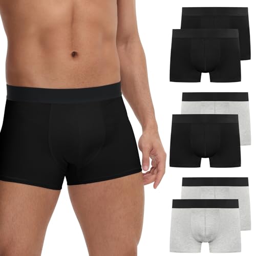 FALARY Boxershorts Herren Unterhosen Männer Retroshorts Ohne Kratzenden Zettel UnterwäSche Boxer Baumwolle Sportunterhosen für Herren 6er Pack Gr.3XL,Farbe Schwarz/Grau von FALARY