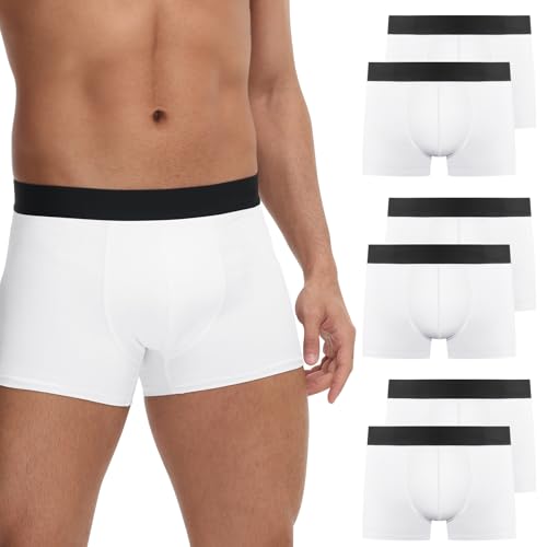 FALARY Boxershorts Herren Unterhosen Männer Retroshorts Ohne Kratzenden Zettel UnterwäSche Boxer Baumwolle Sportunterhosen für Herren 6er Pack Gr.XXL,Farbe Weiß von FALARY